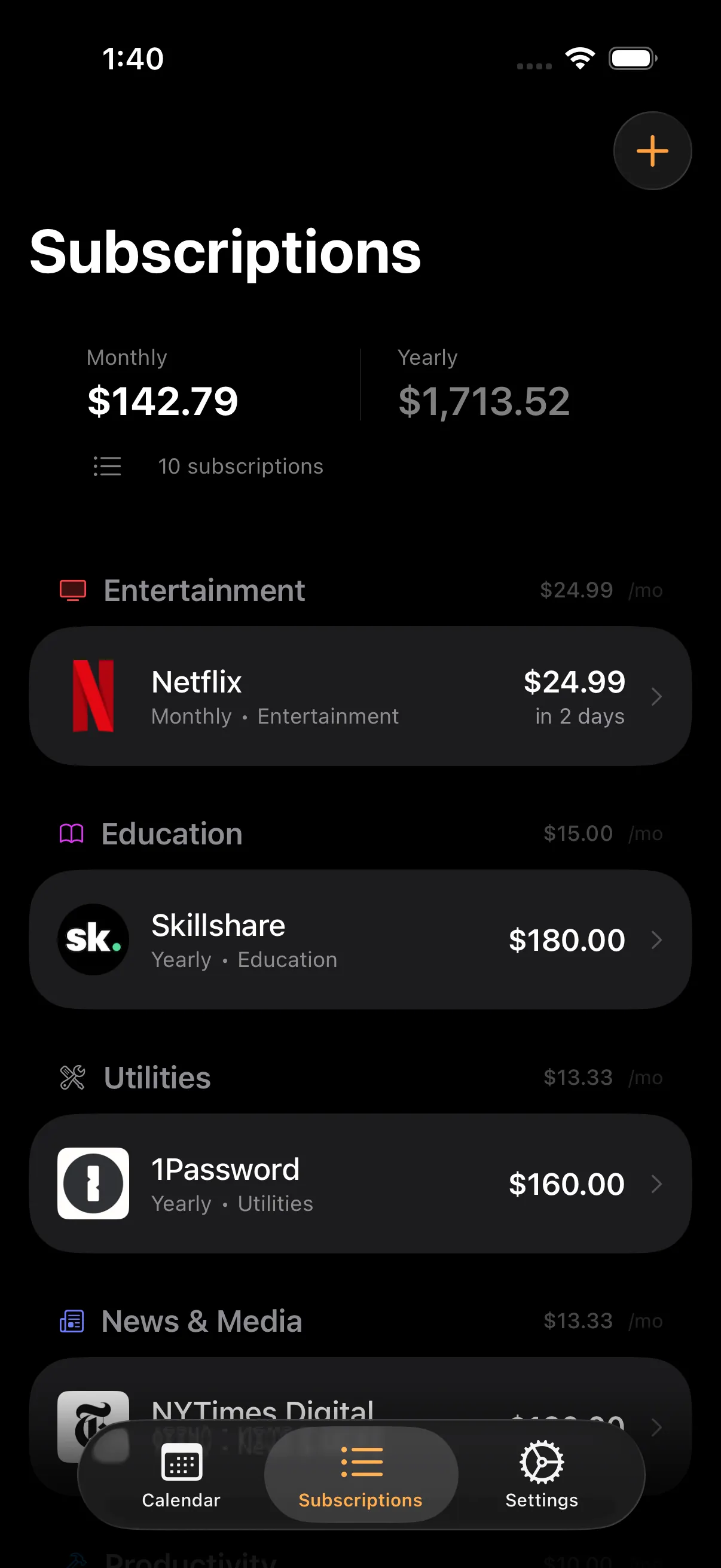 Subcut list of tracked subscriptions