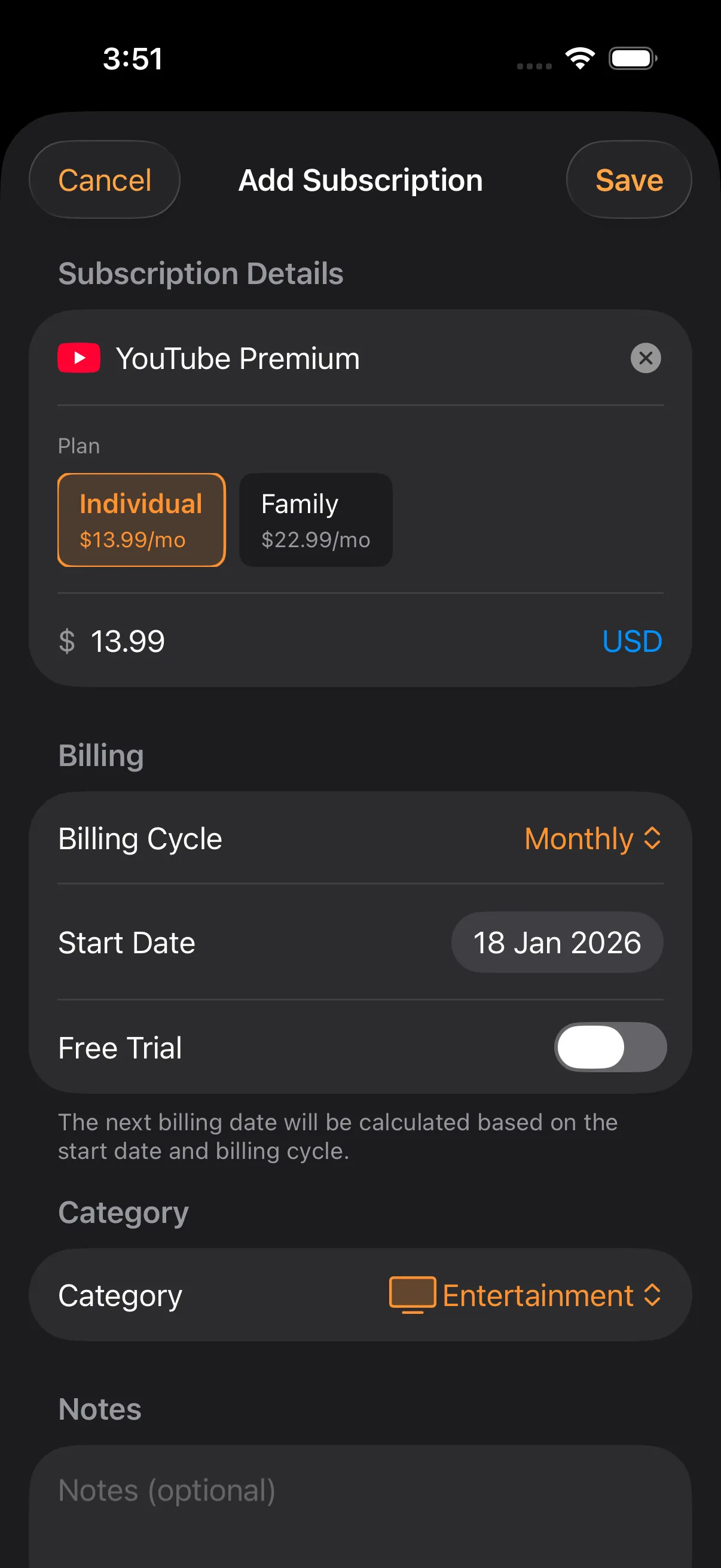 Subcut import screen